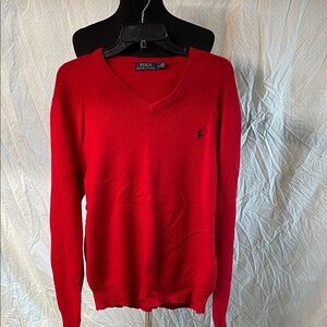 Polo Ralph Lauren Men's Vivid Red V-Neck wool Sweater